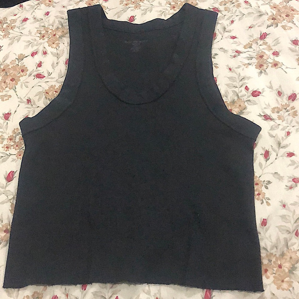 Brandy Melville Connor Tank Top in Black. Ribbed Cotton. Raw Edge Hem.